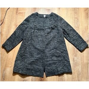 J. Jill Tweed Snap Front Pea Coat Black White Wool Blend Womens 3X Chic